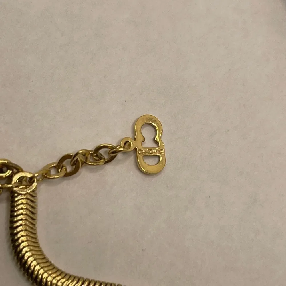 Real Christian Dior gold tone necklace rhinestone pendant